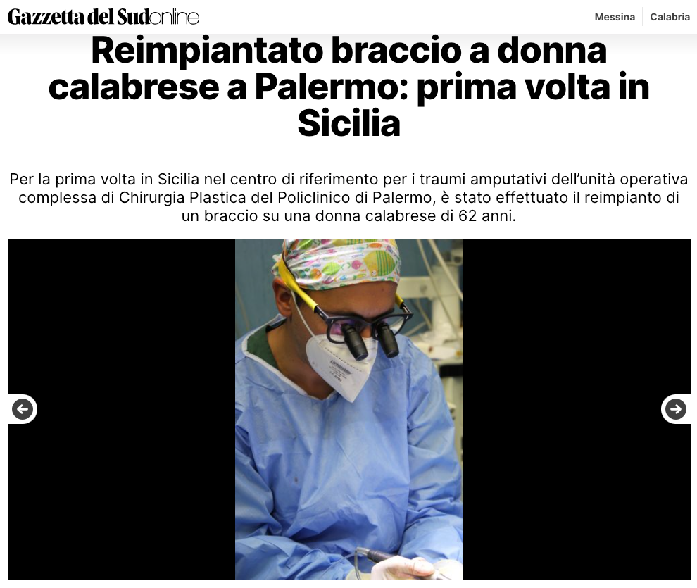 Primo reimpianto di braccio in Sicilia